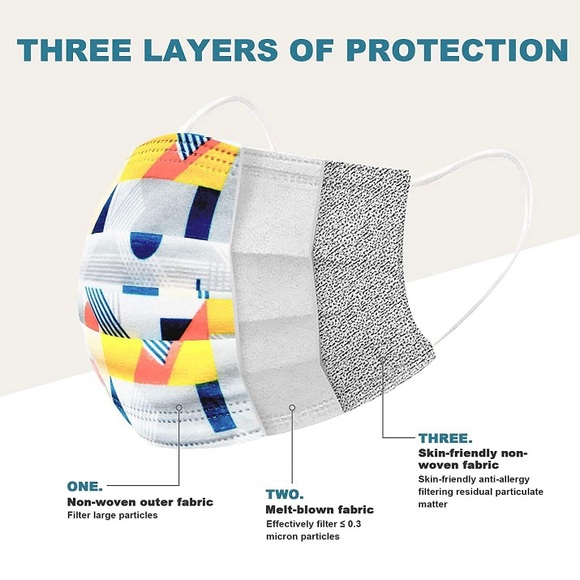 Adult Face Masks—3-Layers, Breathable Colorful Abstract Patterns (Set of 25) - Picture 6 of 9